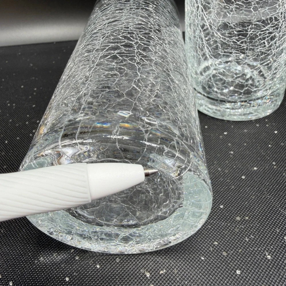 Pier 1 Crackle Glass‎ Highball Tumblers Clear Set of 2 Cups Glasses Cups 6.25in